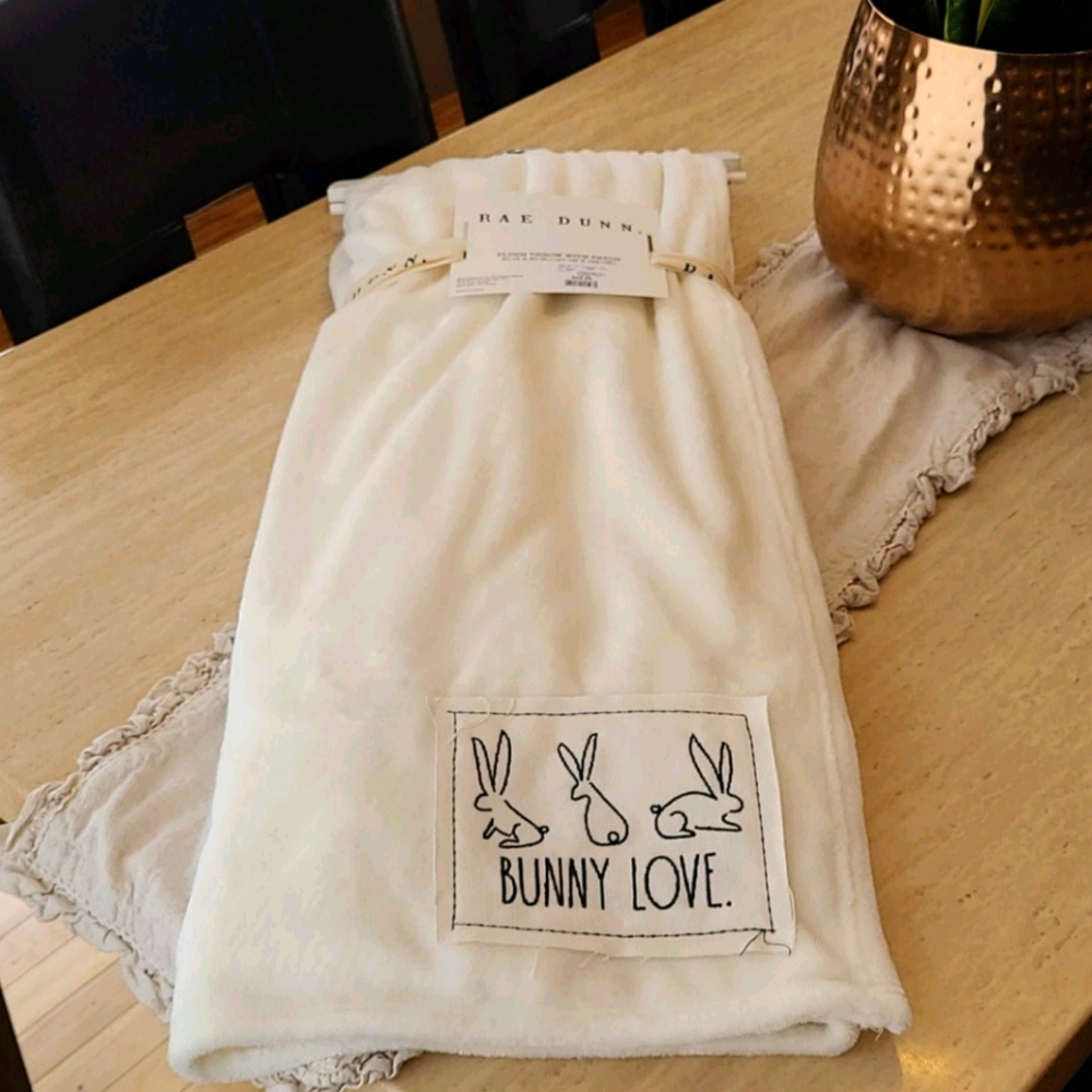 Rae Dunn Bunny Love Plush Throw with Patch